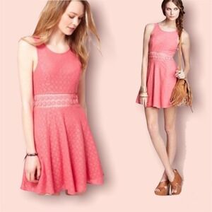 Free People Daisy Lace Skater Crochet Mini Dress Peach Coral Pink Sz 0